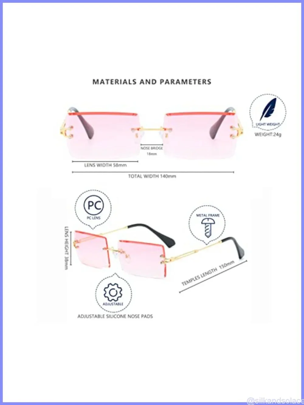 Rimless Square Metal Frame Sunglasses Retro UV400 Lightweight Unisex